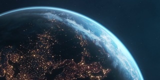行星地球在夜晚-可循环，高度详细的动画
