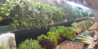 超市货架上的新鲜有机蔬菜和香草。
