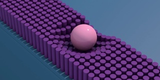 粉色有光泽的滚球。紫色的汽缸变形。抽象动画，3d渲染。