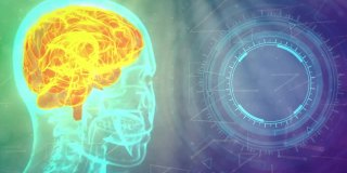伦琴人体头部图像，突出大脑和医疗平板旋转，大脑治疗概念-现代医疗4K 60fps 3D动画