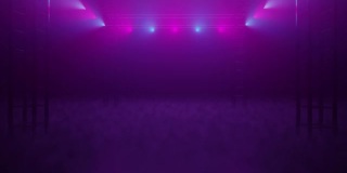 舞台与紫色和蓝色灯光和烟雾创意背景