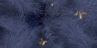4K针叶树的树枝和雪花在屏幕边缘的蓝色背景