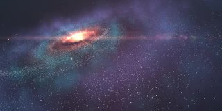 4K - 3D美丽的星系与明亮闪烁的星星，飞行在深空，抽象视图星云空间宇宙运动背景