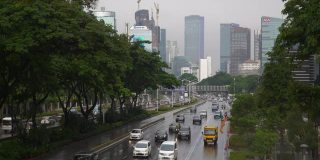 雨夜雅加达市区交通街道步行桥慢镜头4k印尼