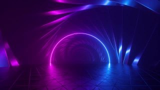循环的3d动画，抽象的紫外线未来背景，旋转隧道与粉红色的蓝色霓虹灯，在紫外线光谱发光视频素材模板下载