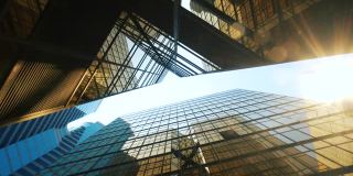 城市摩天大楼的观点。现代金融商务区背景