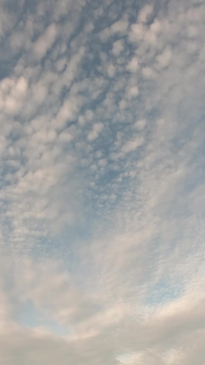 一架客机在空中飞行。天空时光流逝，飞机飞过。美丽的普遍Cloudscape背景。垂直视频。