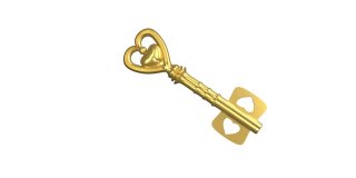 Loop Ready Gold Heart shape Metal Key是打开4K分辨率的白色背景