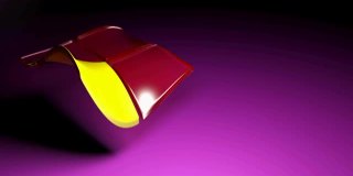 挥舞黄色和红色的标志在紫色的粉红色的背景- 3D渲染抽象的视频剪辑