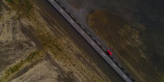 冰岛的风景和高速公路，用无人机拍摄