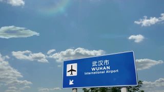 飞机在中国武汉降落视频素材模板下载