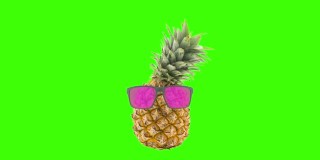 菠萝跳舞与粉色眼镜的绿色盒子背景海滩派对