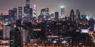 T/L TU鸟瞰图北京天际线和市中心在晚上/北京，中国