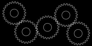 动画线白色齿轮旋转。矢量插图孤立在黑色背景。