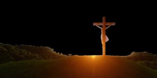 耶稣与十字架的剪影在日落，卢玛哑光