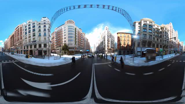360度全景视频，gran via Madrid与雪的hyperlapse