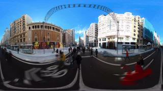 360度全景视频，gran via Madrid与雪的hyperlapse视频素材模板下载