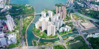 香港大埔新市镇的无人机瞰图