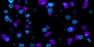 飞霓虹心动画，黑色背景，情人节概念。