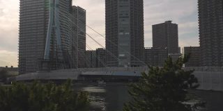 桥梁和高层建筑在一个阳光明媚的早晨在日本东京