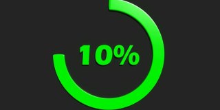 绿色10%转弯圆标志在黑色背景- 3D渲染视频剪辑动画