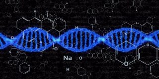 漂浮着蓝色DNA旋转的分子粒子元素