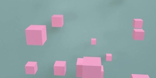 绿色背景上的粉色几何移动流，3D渲染，概念:抽象背景，运动图形，派对。