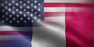美国法国国旗混合纹理波浪前背景高清