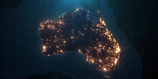 澳大利亚城市灯光照明的夜晚地图