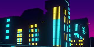 未来的霓虹大都市背景。循环动画复古风格的城市