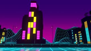霓虹城市复古背景3d渲染。未来景观的循环动画视频素材模板下载