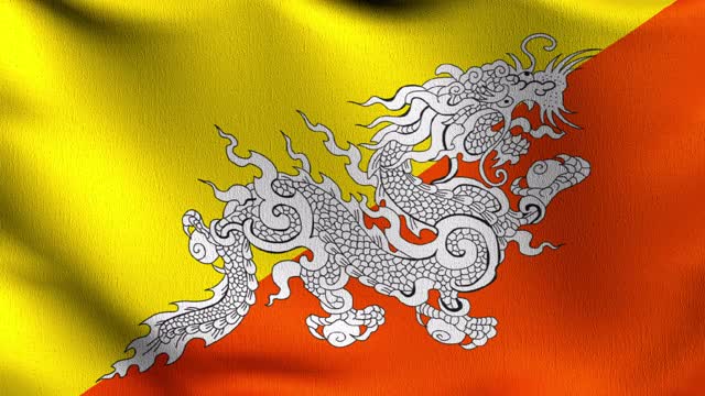 无缝循环4K VDO。不丹国旗。挥舞标志符号的3D渲染插图。