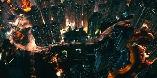 香港九龙湾地区的无人机夜景