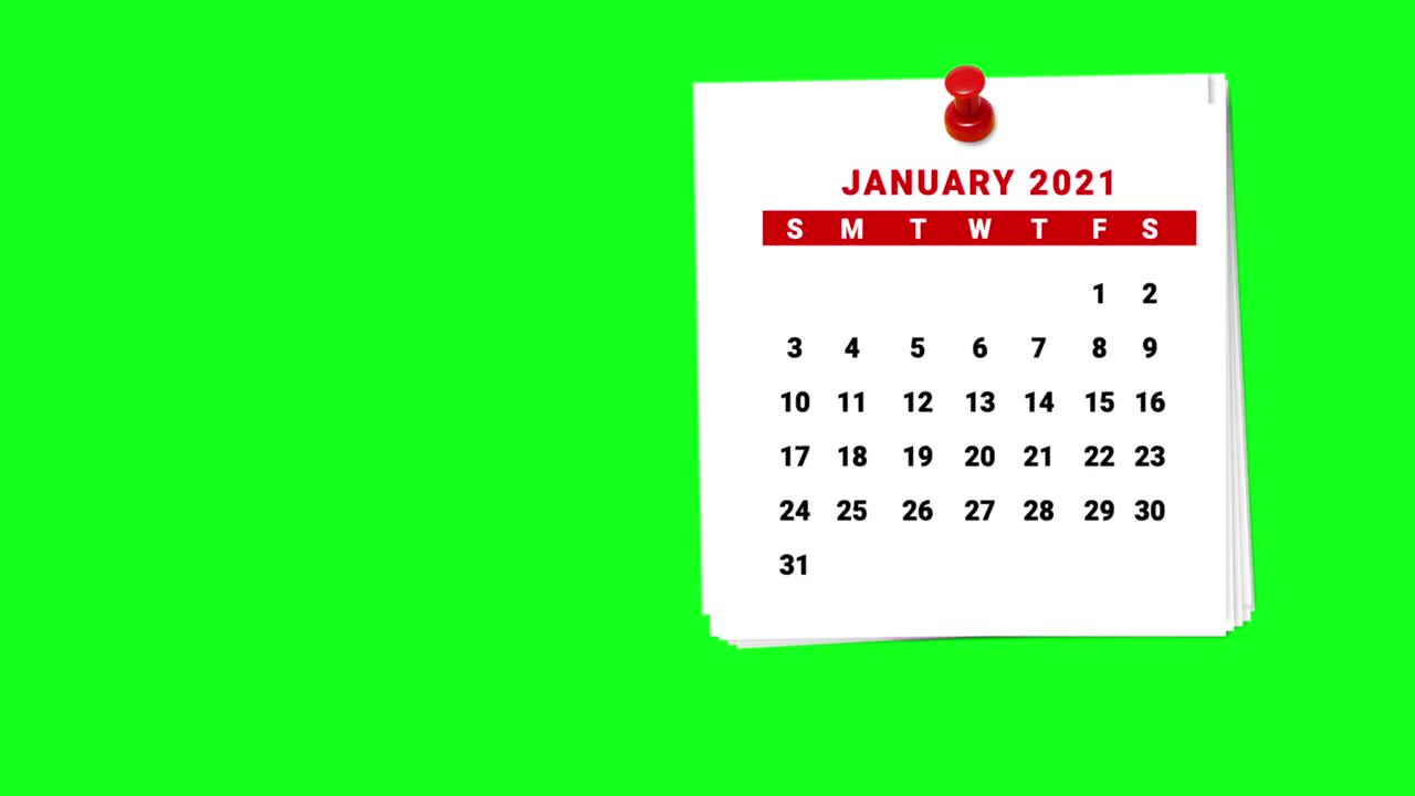 2021年日历倒计时1月到7月在绿色屏幕上
