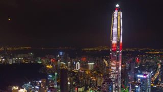 中国夜光深圳市景市中心KK100大厦航拍全景4k时间间隔视频素材模板下载