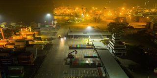 中国夜景时间照亮了深圳著名港口航拍全景，4k时间间隔