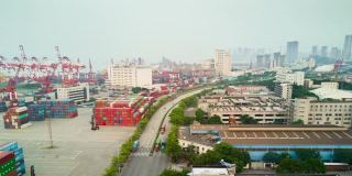 中国日时间深圳市著名港口交通道路航拍全景图4k时间间隔