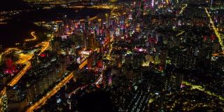 中国夜间时间深圳市区交通道路街道道路航拍全景4k时间间隔