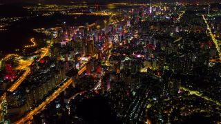 中国夜间时间深圳市区交通道路街道道路航拍全景4k时间间隔视频素材模板下载