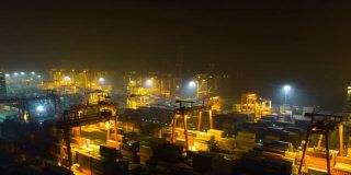 中国夜景时间照亮深圳著名港口航拍全景4k时间