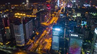 中国夜间时间深圳市区交通街道航拍全景，4k时间间隔视频素材模板下载