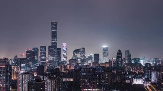 T/L TD鸟瞰图北京天际线和市中心在晚上/北京，中国视频素材模板下载