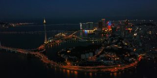 夜光珠海，澳门，城市全景，4k中国