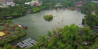 多雨天气珠海著名新暖明公园湖泊航拍全景4k中国