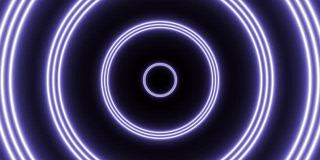 一组紫色霓虹圆抽象未来的隧道飞行动画。无缝循环运动图形背景