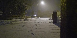 夜里大雪下在一条乡村公路上