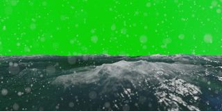 粗糙的海洋和雪的特写，绿色屏幕Chromakey