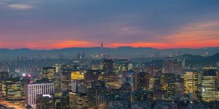 首尔城市在黎明俯瞰城市天际线