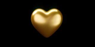金色巧克力倒在黑色背景的金色心形上。3 d动画。