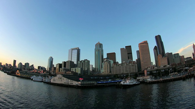 Seattle Ferry Ride Side View Cityscape Fisheye